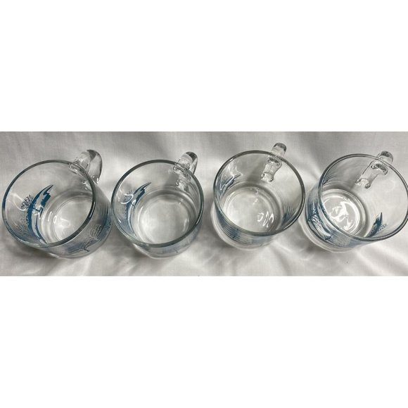 Anchor Hocking Clear Glass Coffee Tea Cups Mugs Winter Blue Scene Trees - Picture 5 of 6